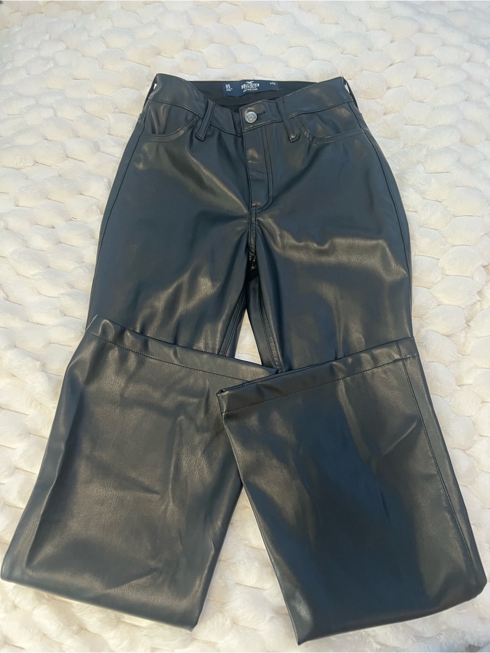 Hollister Black Faux Leather Flare Pants Y2K High Rise - Size 0S / 24W